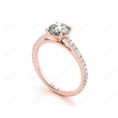 Engagement Ring Round Cut Claw Set Diamond Ring with pave set side stone in 18K Rose