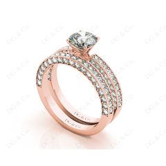Engagement and Wedding Set Round Cut Diamond Rings with Pave Setting Side Stones in 18K Rose