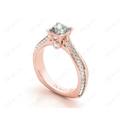 Princess Cut Diamond Engagement Ring with Claw set centre stone in 18K Rose