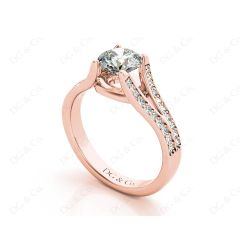 Split Band Round Cut Diamond Ring with Four Claws set centre stone in 18K Rose