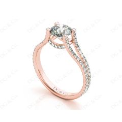 Round cut diamond ring with claw set centre stone in 18K Rose