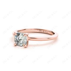 Cushion Cut Classic Four Claw Diamond Solitaire Ring in 18K Rose