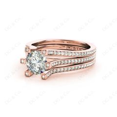 Round Cut Six Claws Diamond Signature Ring with Channel set  Down in the Shoulders in 18K Rose