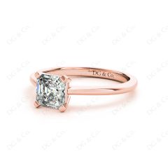 Asscher Cut Classic Four Claws Diamond Engagement Solitaire Ring in 18K Rose