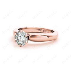 Round cut classic diamond solitaire ring with six claws setting in 18K Rose