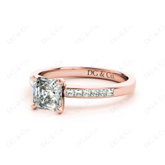 Asscher Cut Diamond Engagement ring with four claws centre stone in 18K Rose