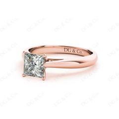Princess Cut Four Claw Set Diamond Ring   in 18K Rose