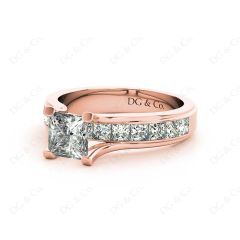 Princess Cut Diamond Engagement ring with four claws Channel Setting Side Stones in 18K Rose