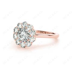 Round Cut Halo Diamond Engagement ring with claw set centre stone in 18K Rose