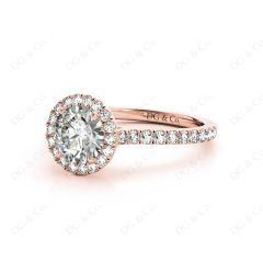 Round Cut Halo Diamond Engagement Ring with Claw Set Centre Stone in 18K Rose