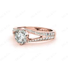 Round Cut Four Claw Set Diamond Ring with Round Cut Diamonds Down the Shoulders in 18K Rose