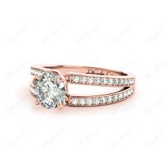 Round Cut 4 Claw Split Shank Engagement Ring with Grain Set Side Stones in 18K Rose