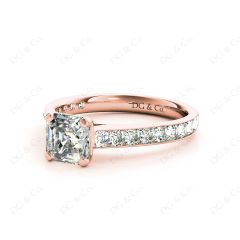 Asscher Cut Diamond Engagement Ring with Four Prong set centre stone in 18K Rose