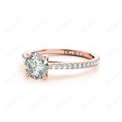 Engagement Ring Round Cut Claw Set Diamond Ring with pave set side stone in 18K Rose