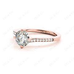 Round Cut Four Claws Prong set Twist Diamond Ring in 18K Rose