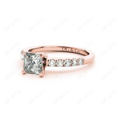 Princess Cut Diamond Engagement ring with four Prongs centre stone in 18K Rose