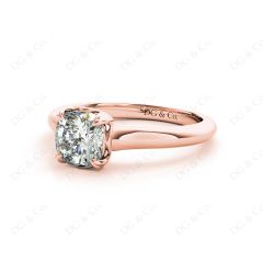 Cushion Cut Classic Four Claws Diamond Solitaire Ring in 18K Rose