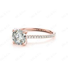 Round Cut Cross Over ring claw set diamond with pave set side stone in 18K Rose