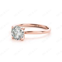 Round Cut Four Claw Set Diamond Ring with Plain Band in 18K Rose