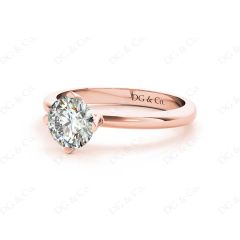 Round Cut Four Claw Set Diamond Engagement Ring with Plain Band in 18K Rose