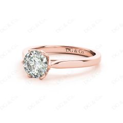 Round Cut Six Claw Set Diamond Ring with Plain Band in 18K Rose