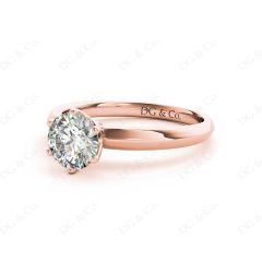 Round Cut Six Claw Set Diamond Ring With Round Cut Diamonds Pave Set on the Sides with a Plain Band in 18K Rose