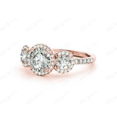 Round Cut Triple Halo Diamond Engagement ring with claw set centre stone in 18K Rose