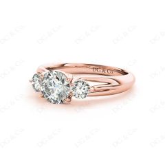 Round Cut Trilogy Diamond Engagement Ring cross-over setting in 18K Rose