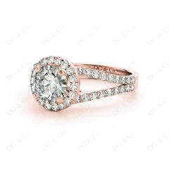 Round Cut Halo Diamond Engagement ring with claw set centre stone in 18K Rose