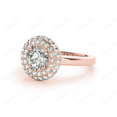 Round Cut Double Halo Diamond Engagement ring with claw set centre stone in 18K Rose