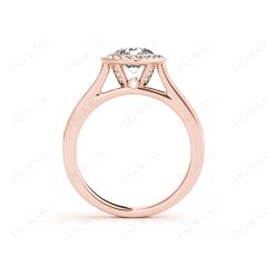 Round Cut Halo Diamond Engagement Ring with Bezel Milgrain Set Centre stone in 18K Rose