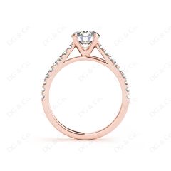 Round Cut Four Claws Diamond Ring with Pave Set Side Stones in 18K Rose