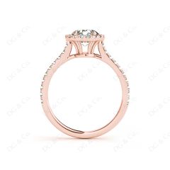 Round Cut Halo Diamond Engagement Ring with Claw Set Centre Stone in 18K Rose