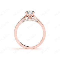 Round Cut Four Claw Set Diamond Ring with Pave Set Stones Down the Shoulders and on Both Sides in 18K Rose