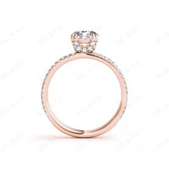 Round Cut Four Double Claw Set Diamond Ring with Pave Set Diamonds Down The Shoulders in 18K Rose