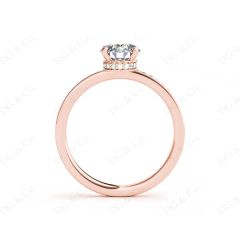 Round Cut Four Claw Set Diamond Ring with Round Share Prong Set Side Stones in 18K Rose