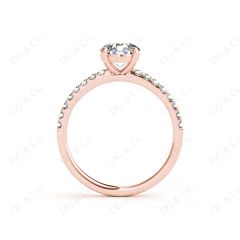 Round Cut Four Claws Diamond Ring with channel Set Side Stones in 18K Rose