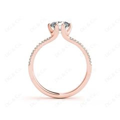 Round Cut Six Prongs Diamond Ring with Pave Set Split Band in 18K Rose