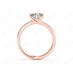 Round Cut Four Claws Prong set Twist Diamond Ring in 18K Rose