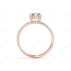 Round Cut Four Claw Set Diamond Ring with Scallop Set Round Cut Diamonds Pave Setting with two Side Halos and on the Band. in 18K Rose