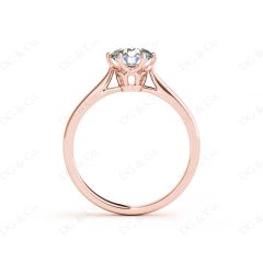 Round Cut Six Claw Set Diamond Ring on a Plain Band in 18K Rose