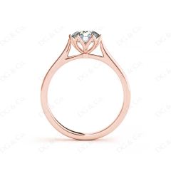 Round Cut Six Claw Set Diamond Ring with Plain Band in 18K Rose