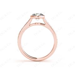 Round Cut Bezel Set Diamond Ring with Channel Set Diamonds Down the Shoulders in 18K Rose