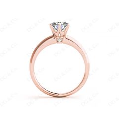 Round Cut Six Claw Set Diamond Ring With Round Cut Diamonds Pave Set on the Sides with a Plain Band in 18K Rose