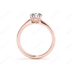 Round Cut Four Claw Set Diamond Ring With a Plain Band in 18K Rose