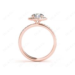 Round cut halo diamond engagement ring with four claw setting in 18K Rose