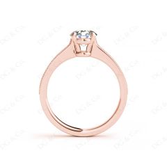 Round Cut Four Claw Set Milgrain Diamond Engagement Ring With Pavé Side Stones in 18K Rose