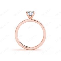 Round Cut Four Claw Set Diamond Ring with Channel Set Side Stones Down the Shoulders in 18k Rose