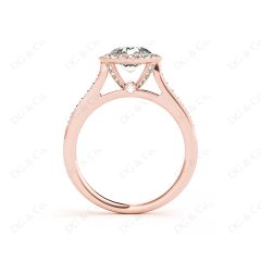 Round Cut Halo Diamond Ring with Bezel Set Centre Stone in 18K Rose