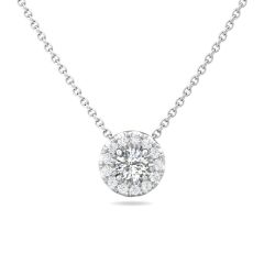 Halo Diamond Round Cut 4 Claw Setting Centre Stone Pave Setting Side Stone In 18K White Gold 